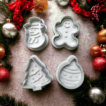 Mézi, Karácsonyfa, Gömb, Hóember Rugós fondant kiszúró Mézi, Karácsonyfa, Gömb, Hóember Rugós fondant kiszúró
