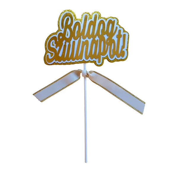 Arany színű, &quot;Boldog Szülinapot!&quot; feliratú tortabeszúró/topper, 20 cm