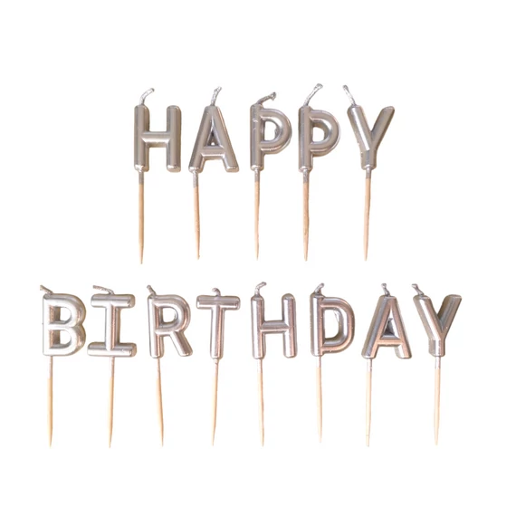 &quot;Happy Birthday&quot; gyertya szett, ezüst