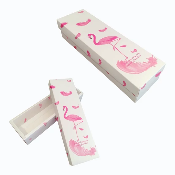 Macaron díszdoboz, flamingós mintával
