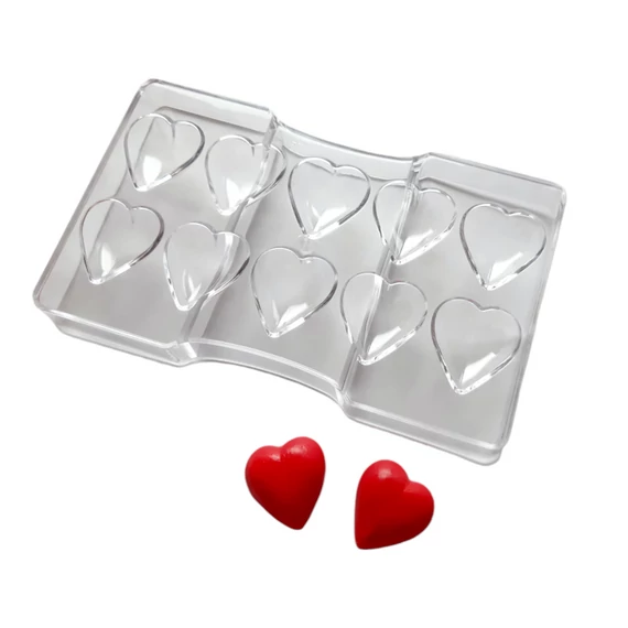 Szív alakú, polikarbonát bonbon forma, 10 adagos