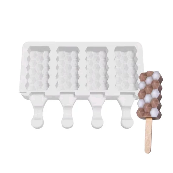 Hatszög mintás, szilikon jégkrémkészítő forma, 4 adagos
