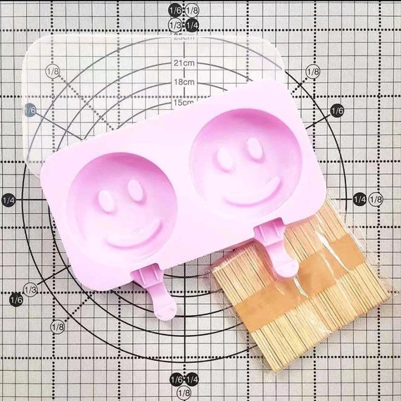 Szilikon jégkrém készítő smile, 2 adagos, pálcikával