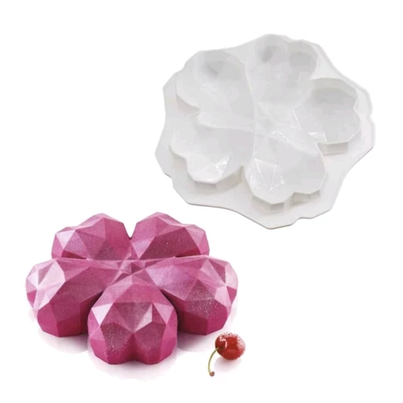 Gyémánt szívek, szilikon tortaforma, 17 cm