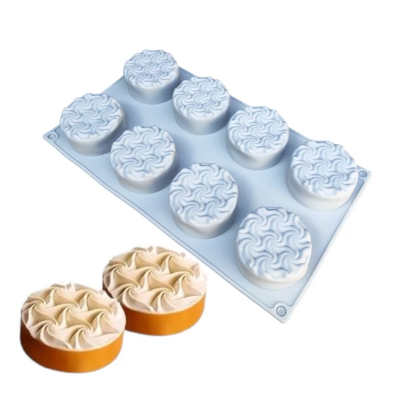 Hullámos mintás, henger alakú, szilikon mousse forma, 8 adagos