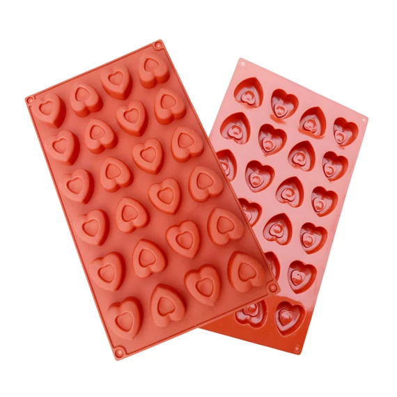 Szív alakú, szilikon bonbon forma, 24 adagos