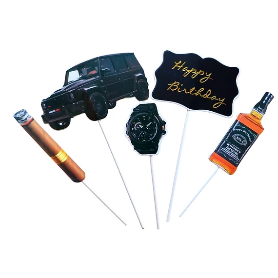 Autó, szivar és whiskey tortabeszúró készlet, 5 részes