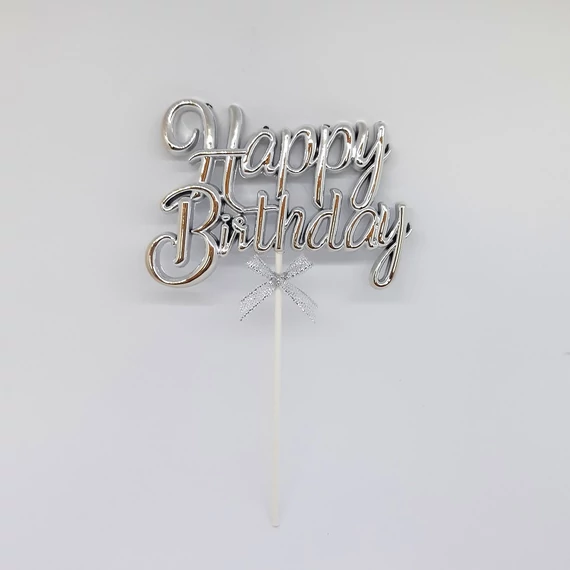 Torta beszúró Happy Birthday ezüst topper